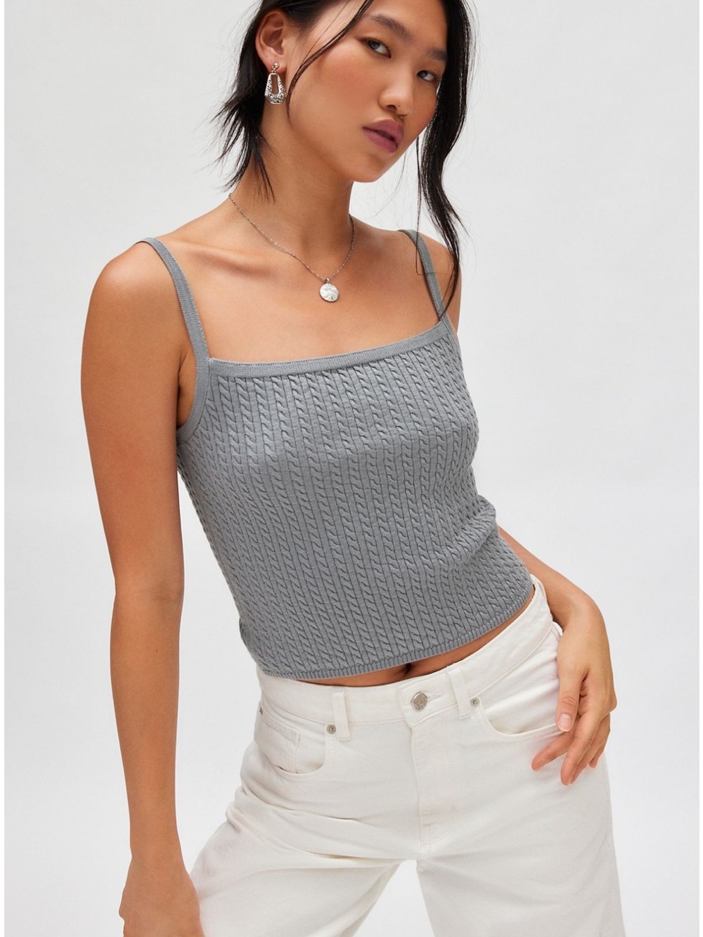 BDG Gray Cable Knit Square-Neck Tank